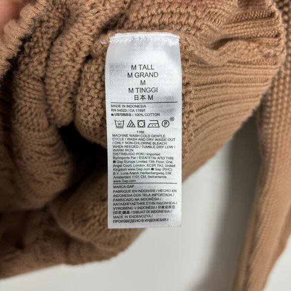 GAP Medium TALL Classic Cable-Knit Sweater Camel tan brown fisherman preppy - Picture 7 of 8